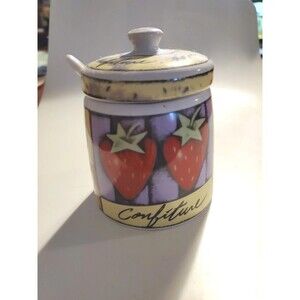 Jam Dish With Spoon Fruit Strawberry Cherry Themed Kitchen Dinning